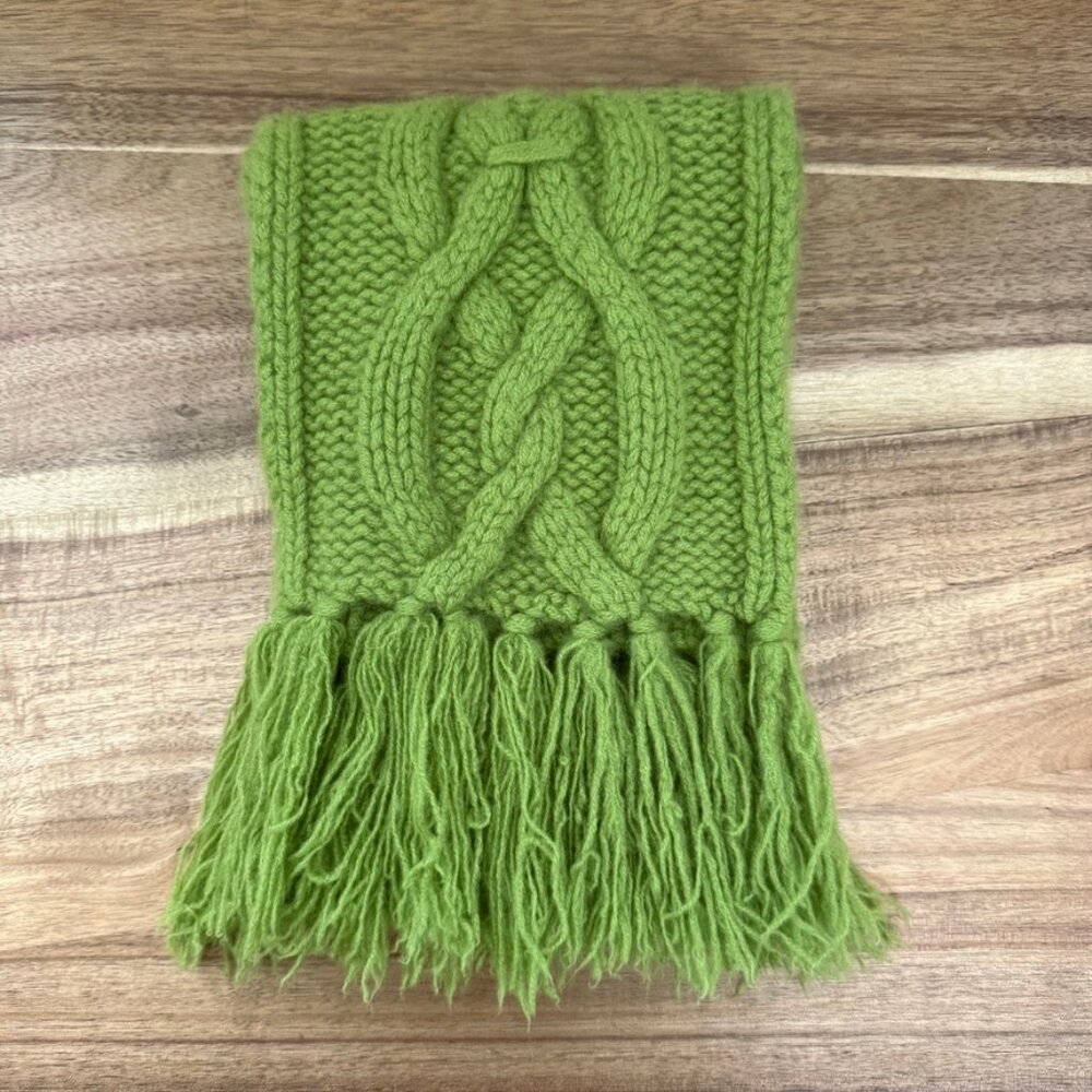 Banana Republic thick Aran cable knit pull-through Cashmere scarf green NWT